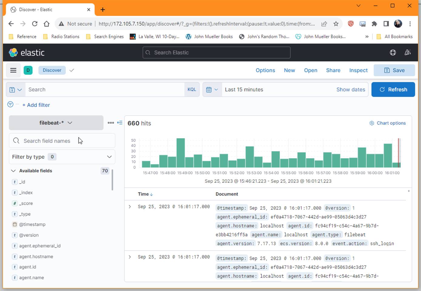 Screenshot of Filebeat data in Kibana Screenshot of Filebeat data in Kibana